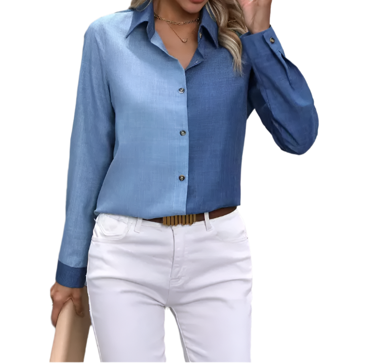 Trendy & Elegant Quality CottonTwo-Tone Long Sleeve Collar Shirt for Women TOP-B1-BL-248