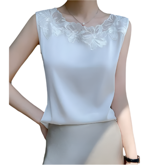 Trendy & Elegant Round Neck Sleeveless Mesh Splice Versatile Women's Vest Blouse - B6-TOP-B617