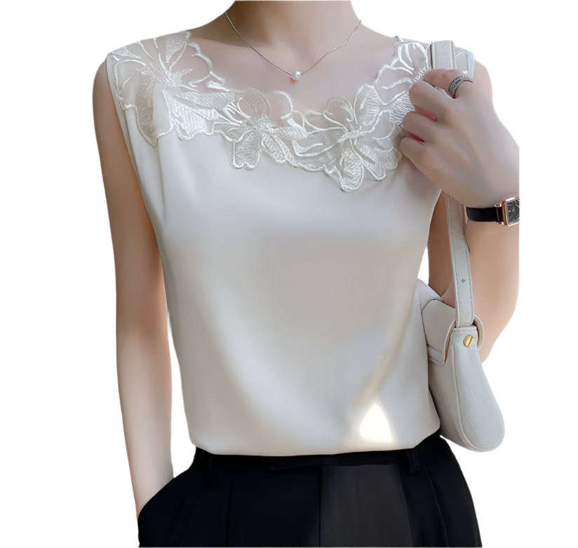 Trendy & Elegant Round Neck Sleeveless Mesh Splice Versatile Women's Vest Blouse - B6-TOP-B617