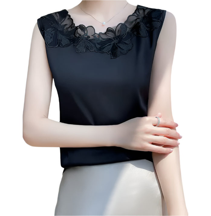 Trendy & Elegant Round Neck Sleeveless Mesh Splice Versatile Women's Vest Blouse - B6-TOP-B617