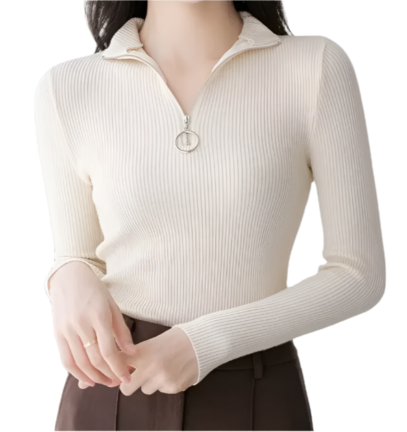 Trendy & Elegant Women's Shirt Long Sleeve Lapel Collar Zip-Up B2-BL-1023