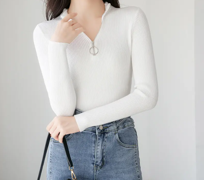 Trendy & Elegant Women's Shirt Long Sleeve Lapel Collar Zip-Up B2-BL-1023