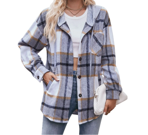 Trendy & Timeless Checked Print Hooded Women's Shirt - TOP-B1-BL-271