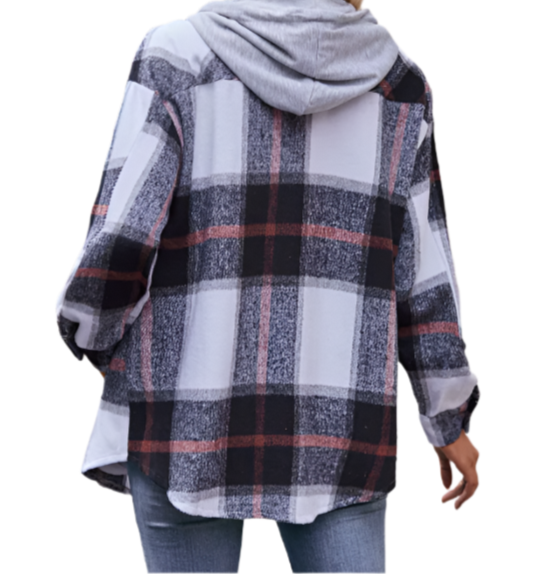 Trendy & Timeless Checked Print Hooded Women's Shirt - TOP-B1-BL-271