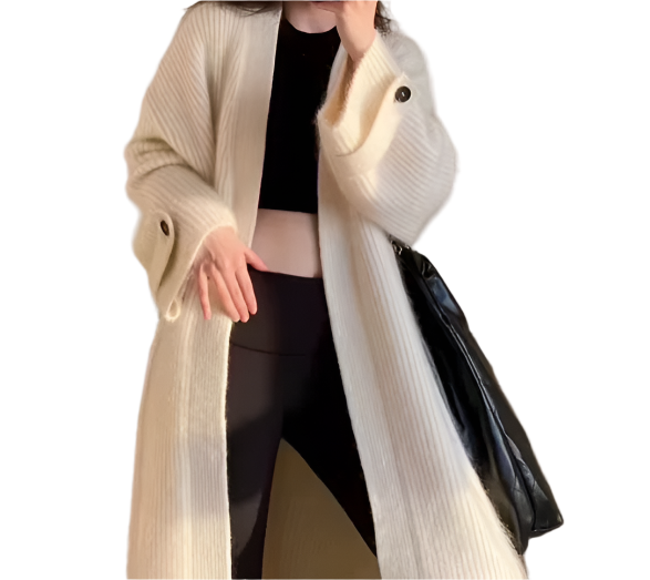 Trendy & Timeless High-class V-neck Soft Skin Friendly Knitted Cardigan Loose Knee Length Sweater Coat - B6-JKT-600