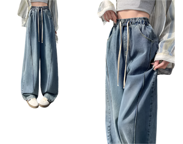 Trendy & Timeless High Waist Drawstring Wide Leg Women's Jeans - B6-JP-630