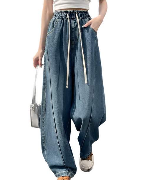 Trendy & Timeless High Waist Drawstring Wide Leg Women's Jeans - B6-JP-630