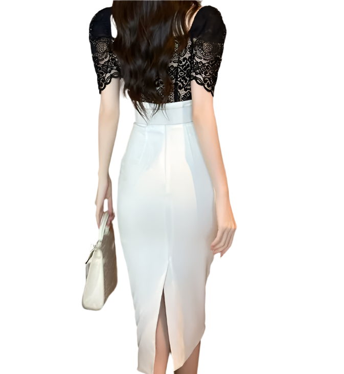Trendy & Timeless Women's Back Split High Waist Pencil Skirt With Belt - B4-SKT-23
