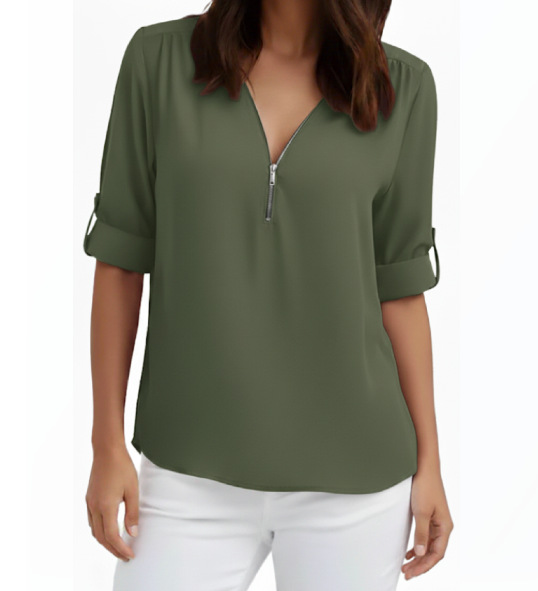 BPARAS- Trendy & Timeless Women's Elegant Zip-UP V-neck SHIRT-BL100