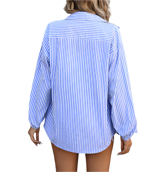 Trendy & Timeless Women's Long Sleeve Collar Striped Shirt TOP-B1-BL-259