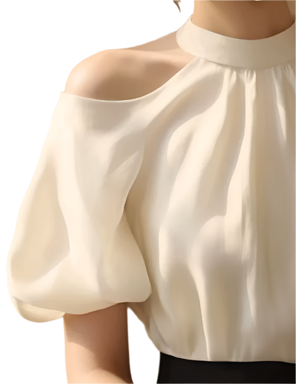 Trendy & Timeless Women's Bubble Short Sleeves Stand-up Collar Shirt - B6-TOP-B683