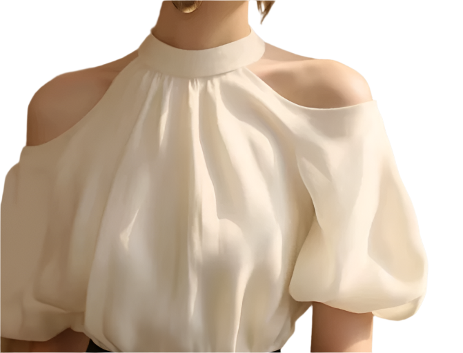 Trendy & Timeless Women's Bubble Short Sleeves Stand-up Collar Shirt - B6-TOP-B683