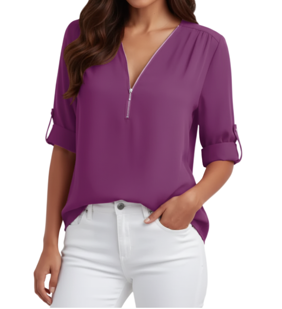 BPARAS- Trendy & Timeless Women's Zip-UP V-neck SHIRT-BL100 A