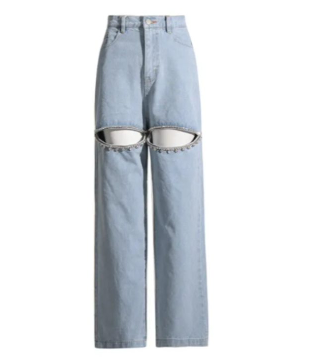 Trendy & Versatile Stud Bead Embroidered Straight Women's Jeans -B6-JP-606