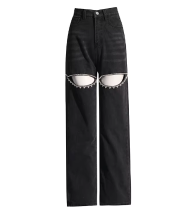 Trendy & Versatile Stud Bead Embroidered Straight Women's Jeans -B6-JP-606