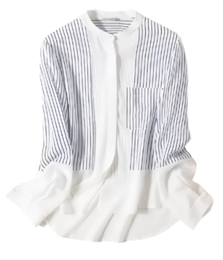 Trendy Chiffon Striped V-neck Long Sleeved Versatile Women's Shirt - B6-TOP-B680
