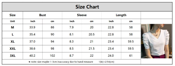 Women' Cotton Pleated Puff Sleeve V-neck SHIRT-BL106