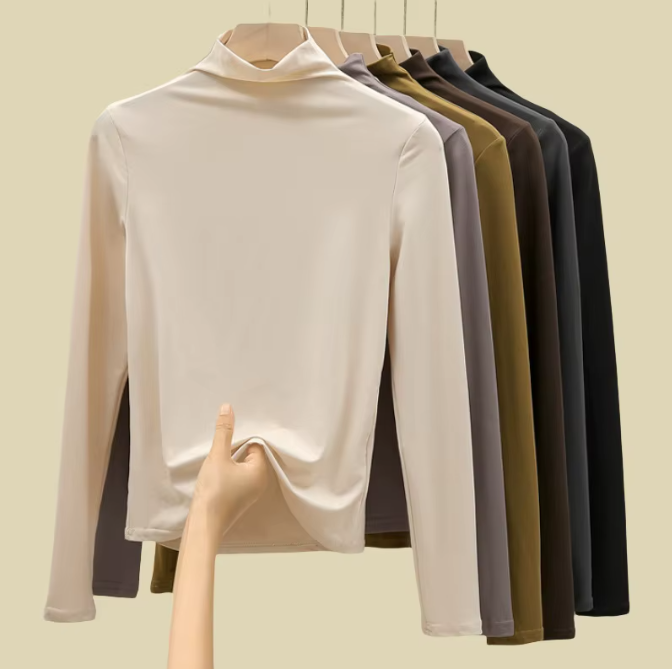 Women's Trendy High Neck Long Sleeve SOFT & Stretchy Shirt - B2-BL-1016