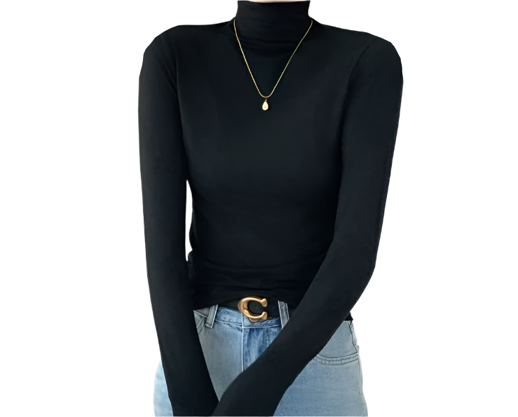 Women's Trendy High Neck Long Sleeve SOFT & Stretchy Shirt - B2-BL-1016