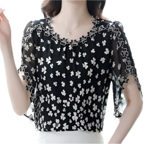BPARAS- Women's Elegant Floral Chiffon Ruffled Neck & Ruffle Sleeves SHIRT-BL101