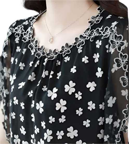 BPARAS- Women's Elegant Floral Chiffon Ruffled Neck & Ruffle Sleeves SHIRT-BL101