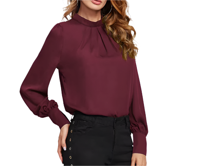 Trendy & Timeless Women's Elegant Long Sleeve Round Neck Chiffon Blouse SHIRT-BL127