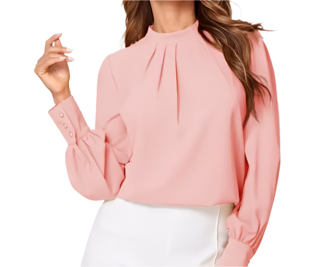 Trendy & Timeless Women's Elegant Long Sleeve Round Neck Chiffon Blouse SHIRT-BL127