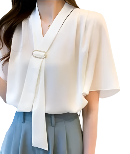 Women's Trendy & Elegant V-neck Short Sleeve Chiffon SHIRT-BL116