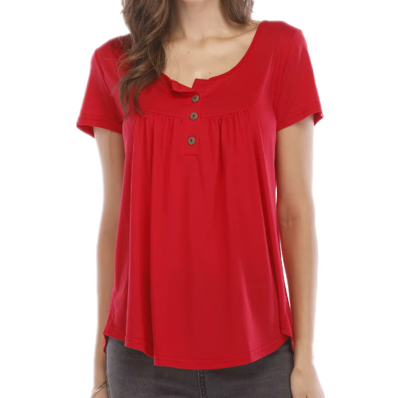 Women's High Quality Draw Pleat Button Short Sleeve Top SHIRT-BL139