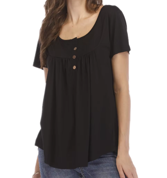 Women's High Quality Draw Pleat Button Short Sleeve Top SHIRT-BL139