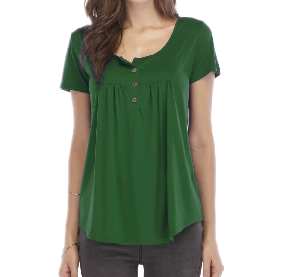 Women's High Quality Draw Pleat Button Short Sleeve Top SHIRT-BL139