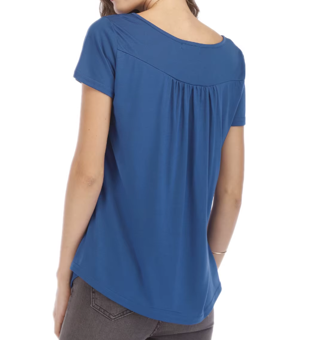 Women's High Quality Draw Pleat Button Short Sleeve Top SHIRT-BL139