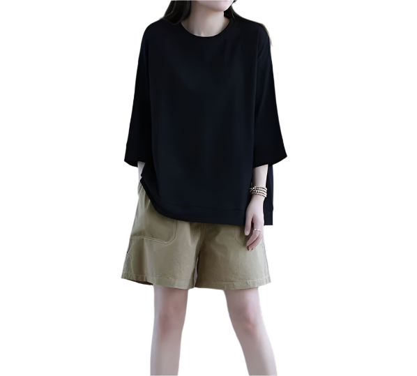 Women’s High Quality O Neck 100% Pure Cotton Loose Fit Top SHIRT-BL110
