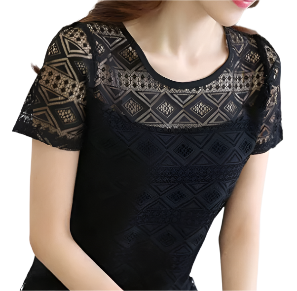 Trendy Women's Lace Short Sleeve Blouse SHIRT-BL140