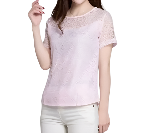 Trendy Women's Lace Short Sleeve Blouse SHIRT-BL140