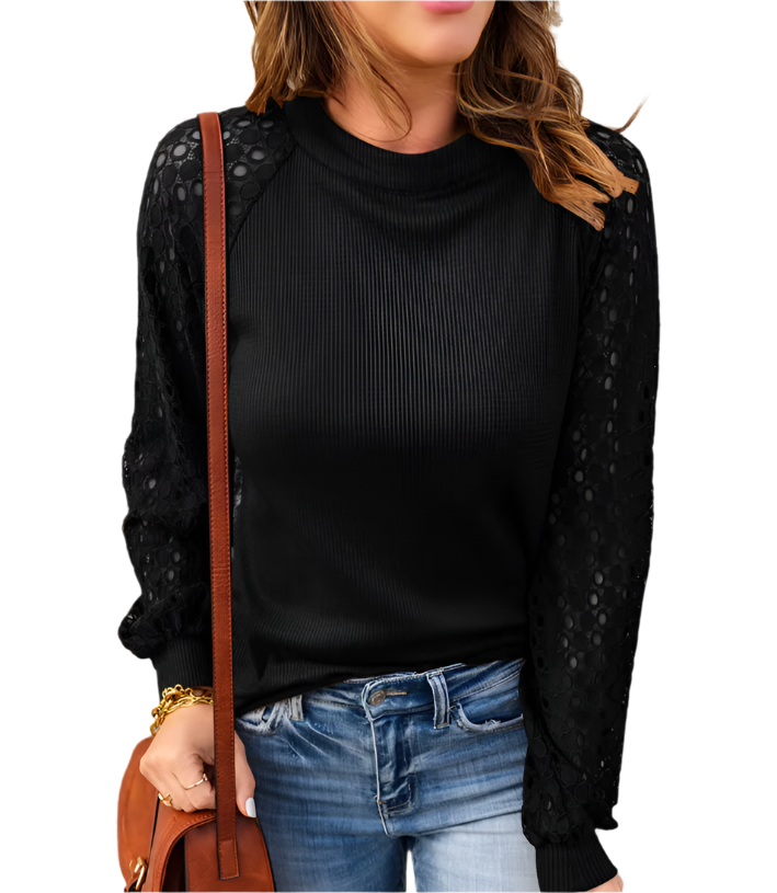 Women's Lace Long Sleeve Pullover Round Neck SHIRT-BL131