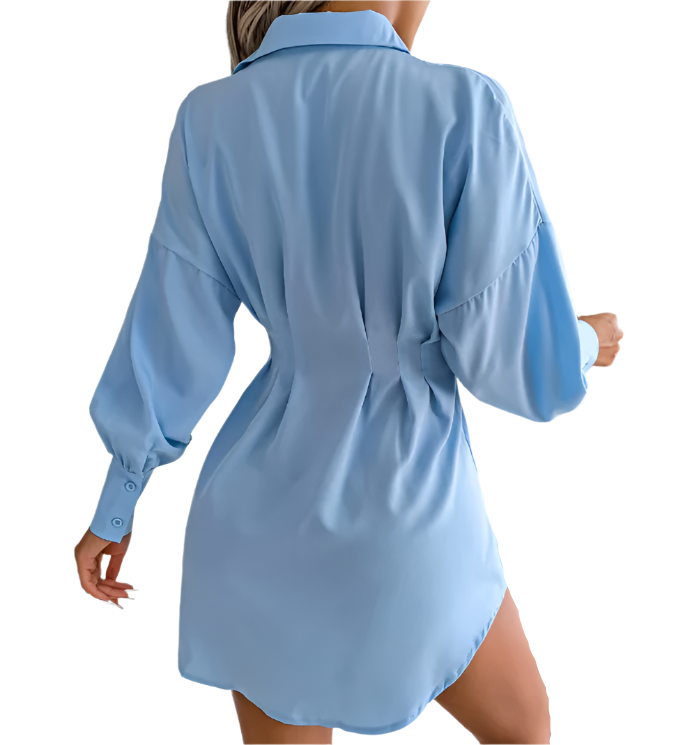 Trendy Long Sleeve Slim Waist Lapel Collar Long SHIRT-BL1001