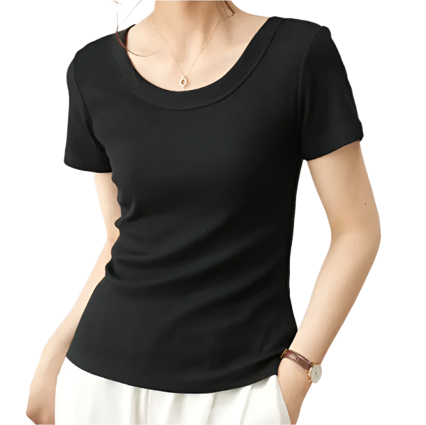Women's Quality Cotton U-neck Short Sleeve SHIRT-BL108