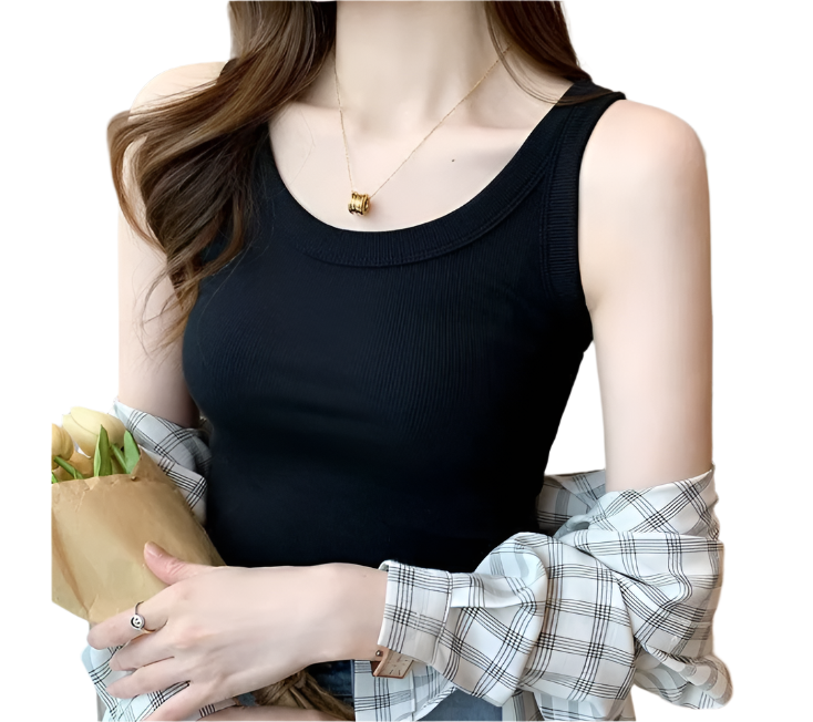 Women's Ribbed Vest Top Tank Top -B2-BL-1012