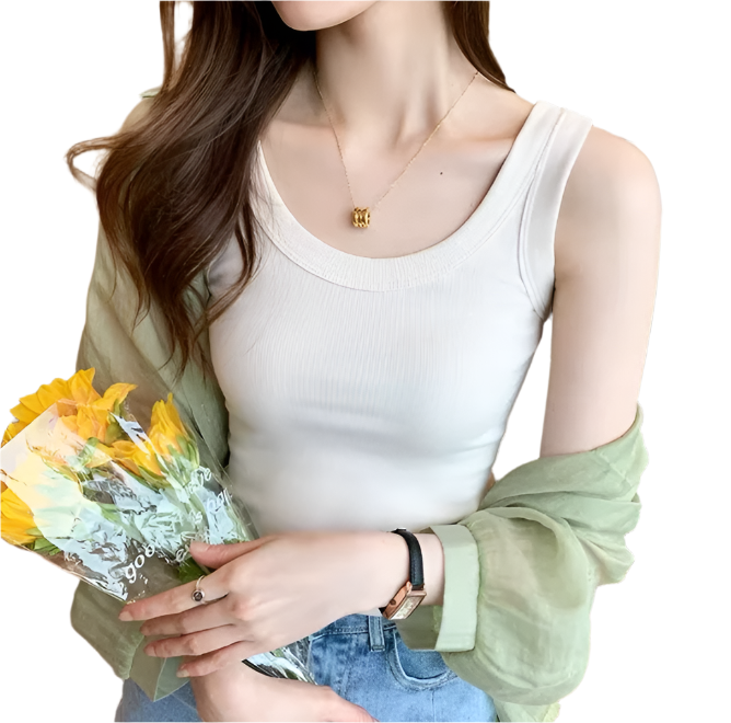 Women's Ribbed Vest Top Tank Top -B2-BL-1012