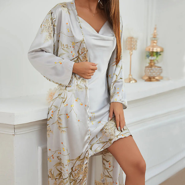 Women's Spaghetti Strap Luxury Smooth Satin Robe & NIGHTGOWN-NTG-03
