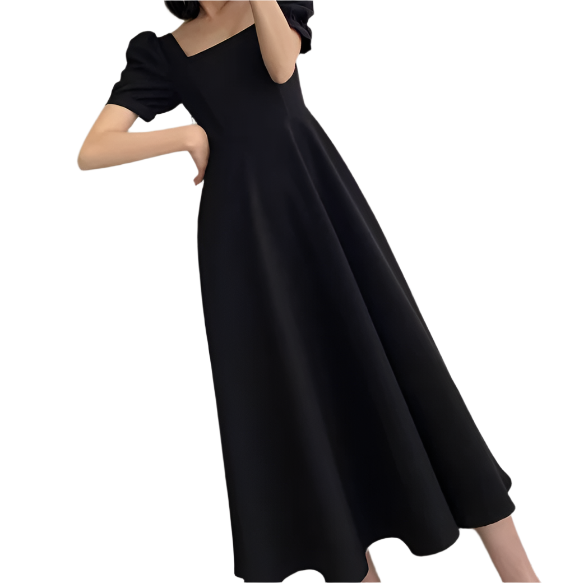 Elegant Square-Neck-line Short Sleeve DRESS-B111
