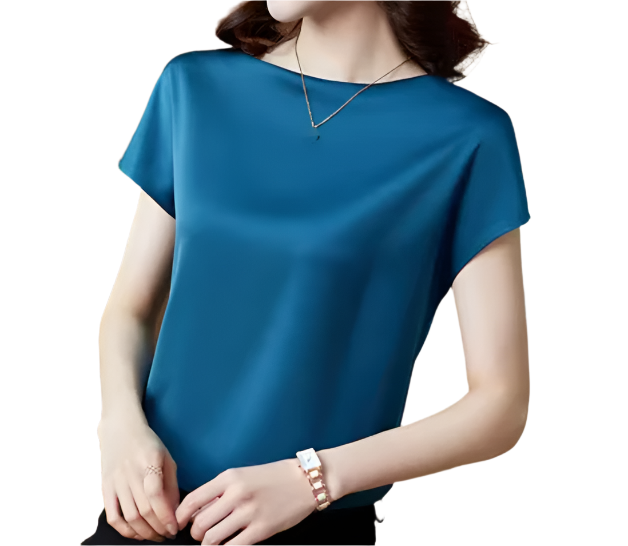Timeless Women's Stain Silk Small to Plus Size O-neck Short Sleeve SHIRT-BL138