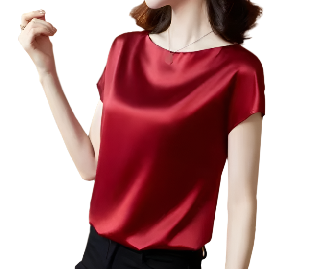 Timeless Women's Stain Silk Small to Plus Size O-neck Short Sleeve SHIRT-BL138