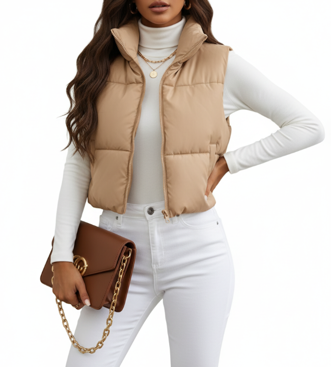 BPARAS-Women’s Stand Warp Around Collar Sleeveless Padded Vest -JKT-22