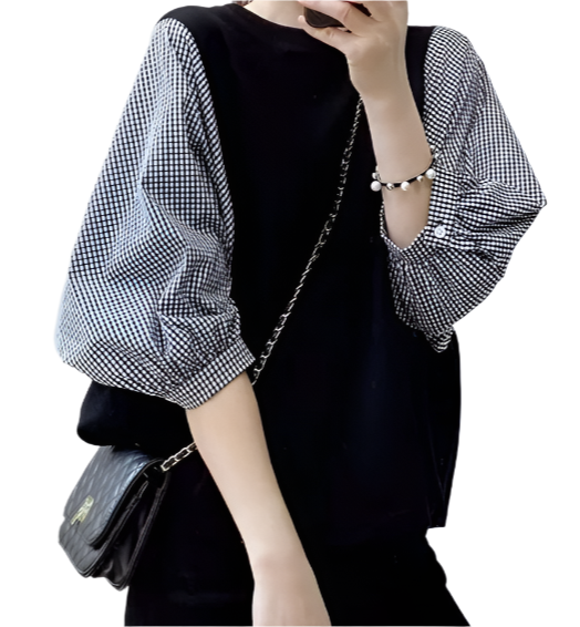 Women's Summer Trendy Half Puff Sleeve Loose Fit SHIRT-BL132