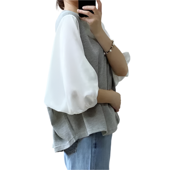 Women's Summer Trendy Half Puff Sleeve Loose Fit SHIRT-BL132