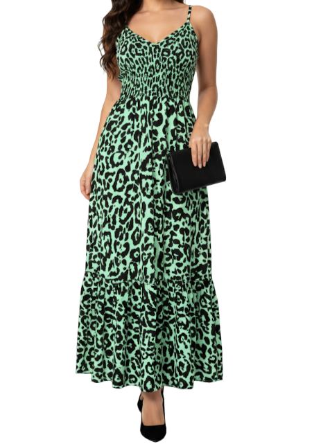 Classy & Elegant Leopard Print Shoulder Strapped Long DRESS-B40