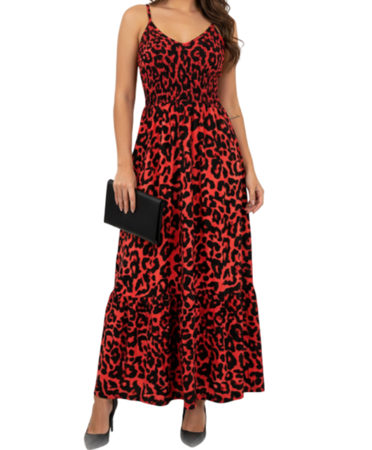 Classy & Elegant Leopard Print Shoulder Strapped Long DRESS-B40