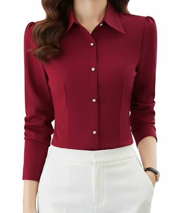 Classy & Timeless Long Sleeve Slim-Fit Cardigan Collar Dress Shirt for Women - SM8-TOP-69